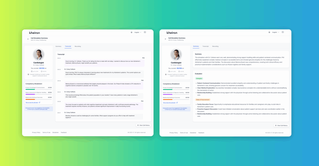Life sciences sales training practice with AI HCP profiles